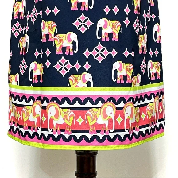 Crown& Ivy Elephant Print Sleeveless Shift Dress Navy Size 6 - Picture 4 of 10